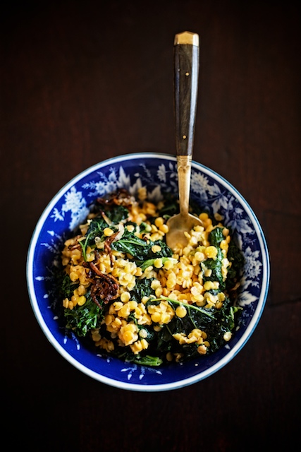 Red Lentils & Kale with coconut, ginger & crispy shallots recipe