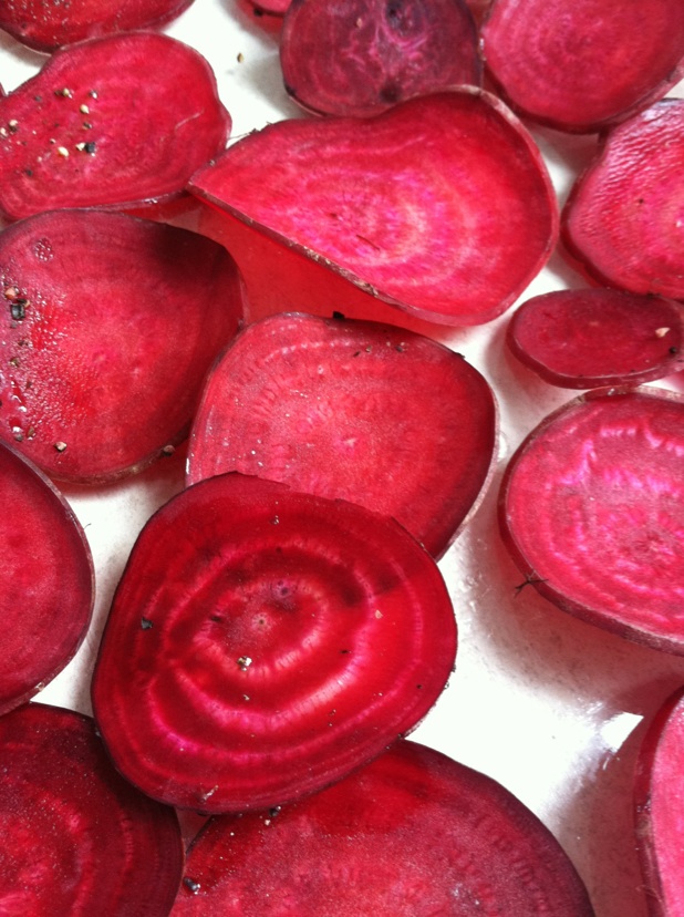 Eat, Run, Read Baked Beet Chips with Greek Yogurt Pesto Dip