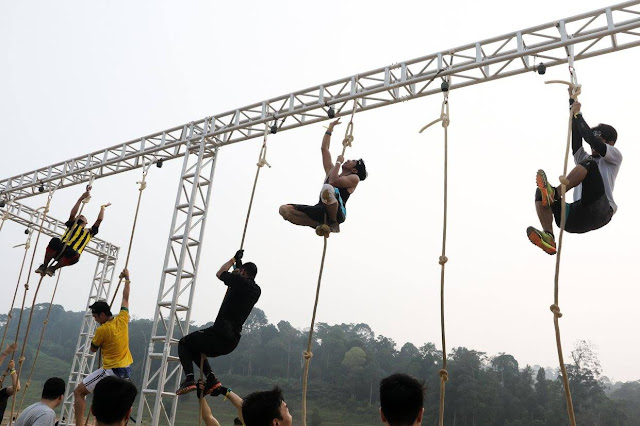 The 15-foot rope climb. Photo from Spartan Race Malaysia FB Page. rope climb spartan race malaysia 2015