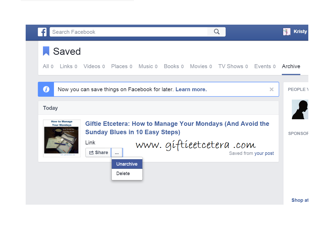How to Save Links on Facebook | Giftie Etcetera: How to Save Links on