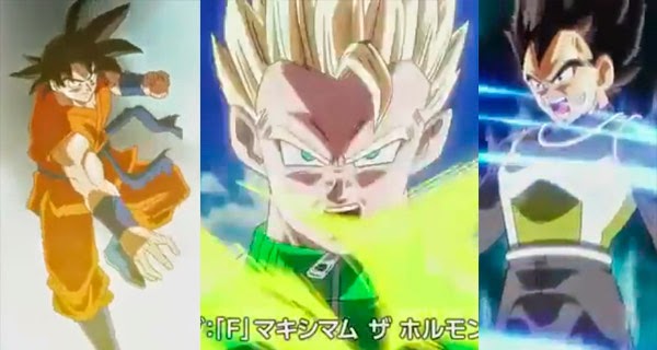 Goku, Vegeta y Gohan en Dragon Ball Z - Fukkatsu no F