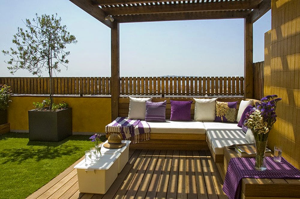 Banquetas con almohadones o cojines decorativos patios y jardines De Ideas Concreto banqueta