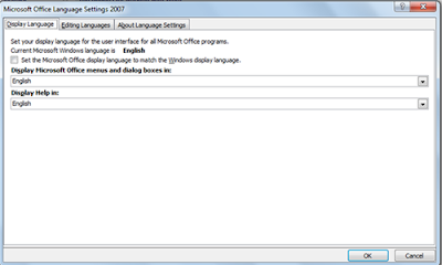 Microsoft Office Language Setting Dialog Box