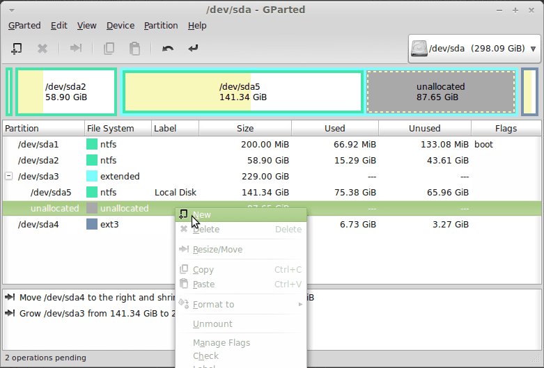 creating new partition