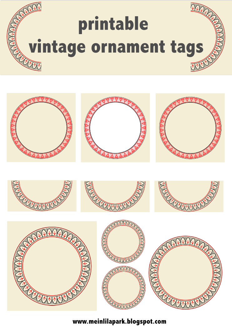 free printable vintage ornament circle tags audruckbare Vintage