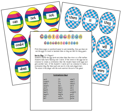 https://www.teacherspayteachers.com/Product/Easter-Contractions-Concentration-Game-124278