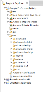 SamplePreferenceActivity app and two libraries will display as project SamplePreferenceActivity app and two libraries will display as project