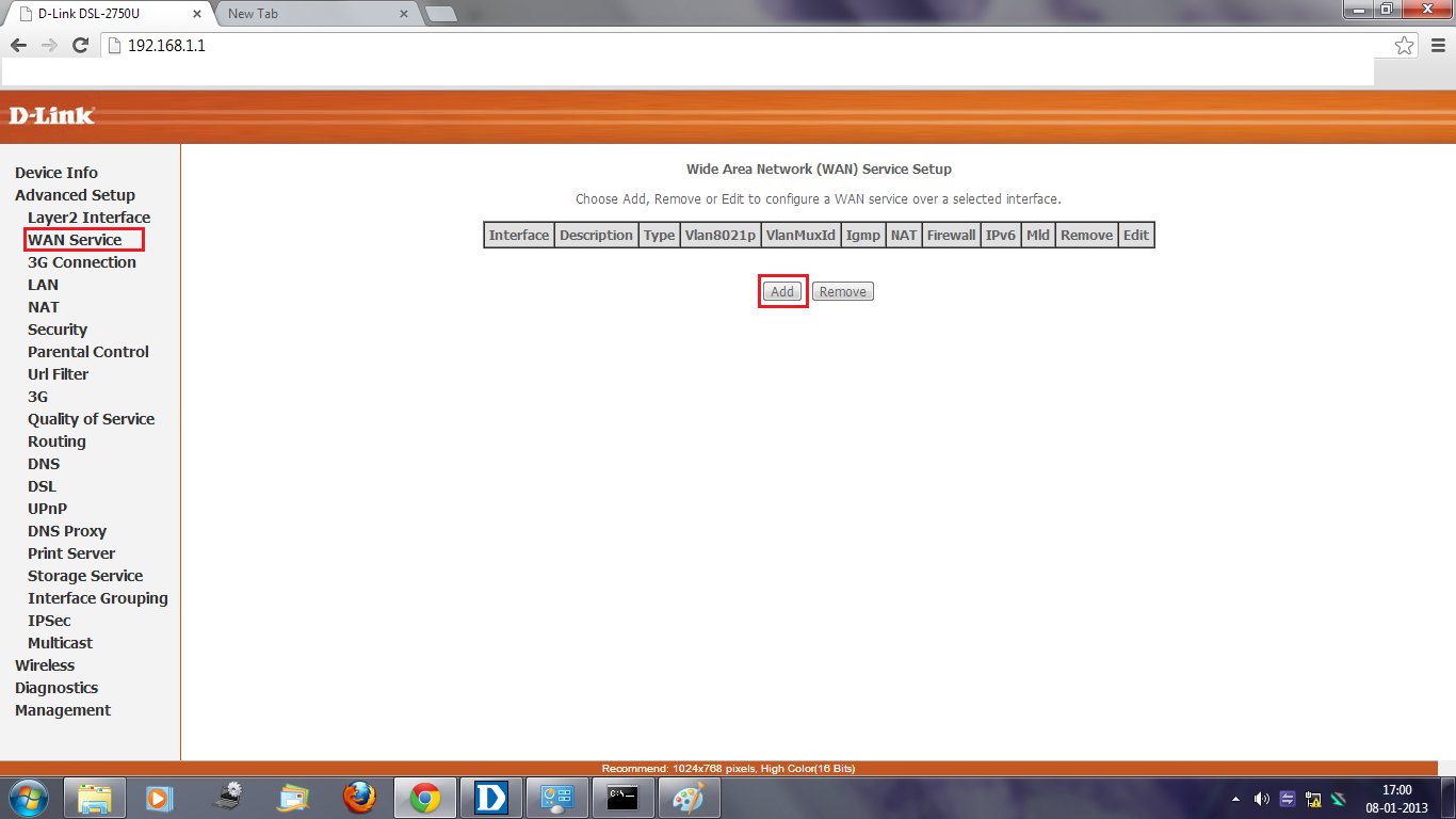 In WAN Service Interface Configuration , Just click Next