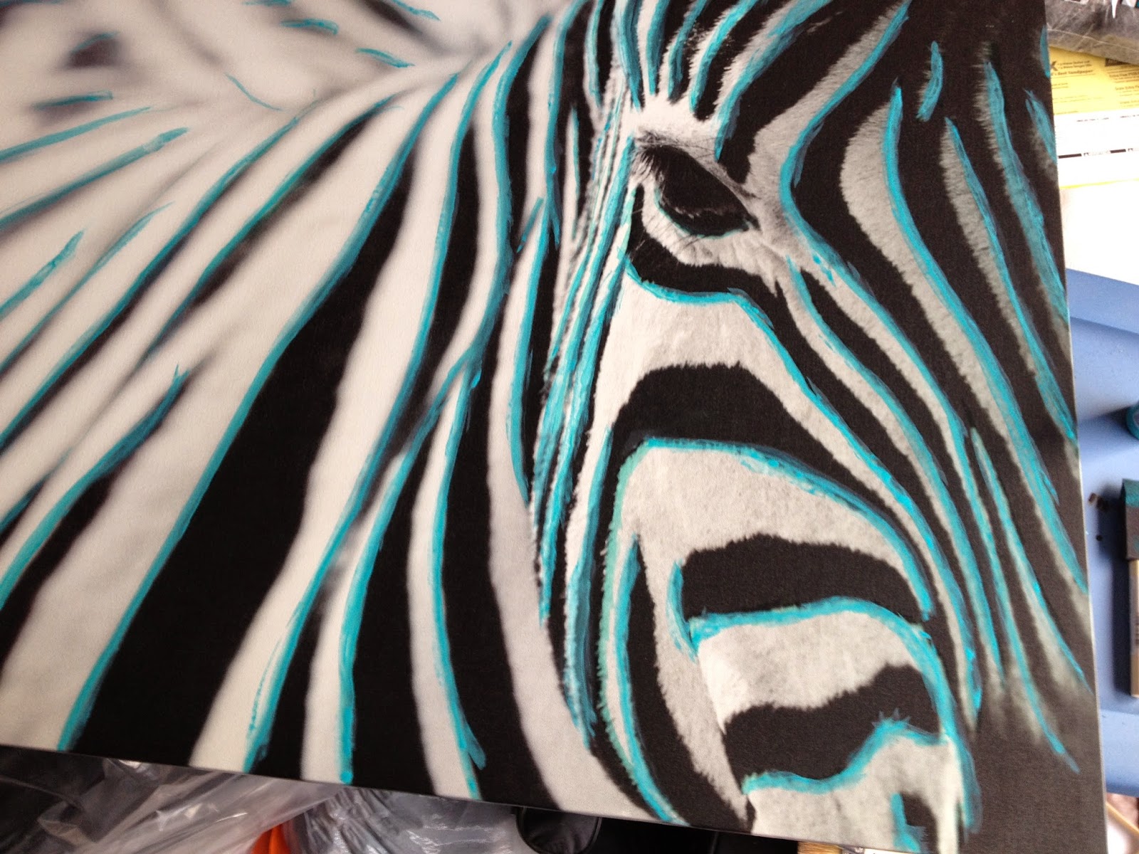 Refinish Refurnish Ikea PJÄTTERYD zebra canvas gets teal highlights