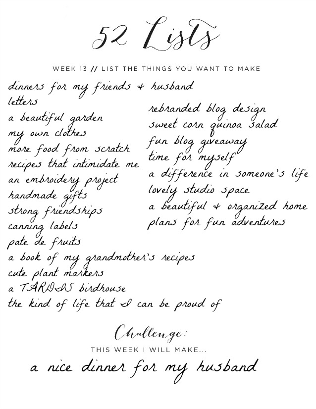 new wave domesticity 52 lists things i want to make what to make a list about