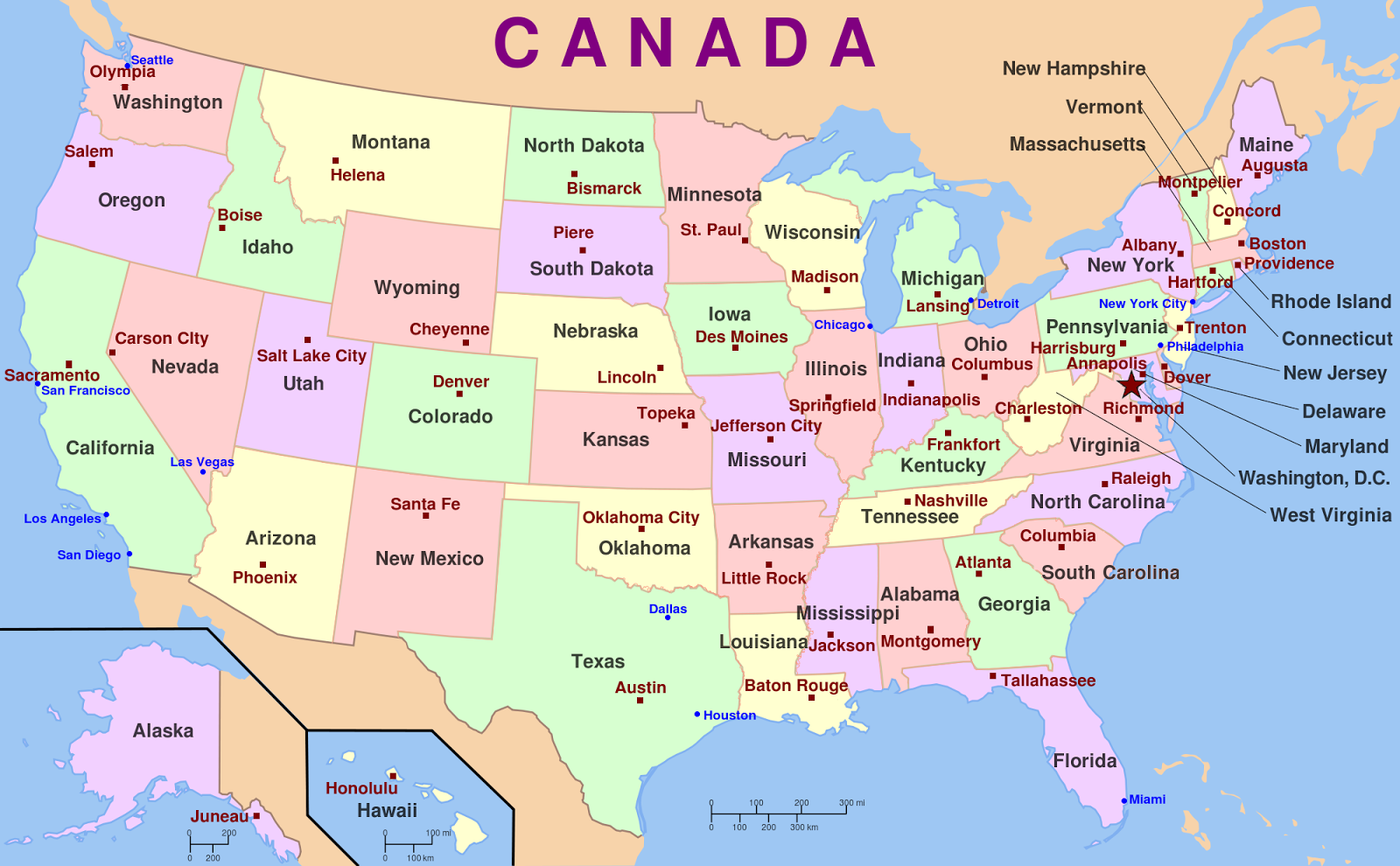 Map Of Usa Showing States And Capitals