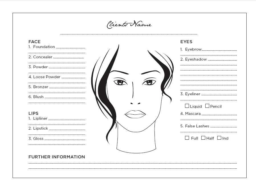 blank make up chart Wedding hair and makeup