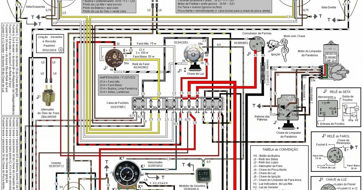 VW Fusca Brasil: Esquema elétrico - Fusca 1300-L 1976 ford tempo radio wiring diagram 
