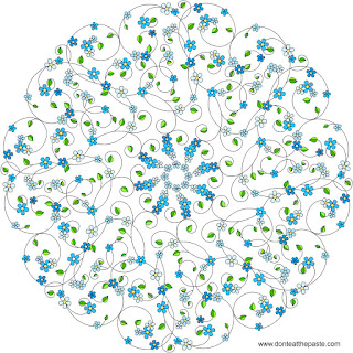 Forget-me-not mandala with a blank version to color - adult coloring page