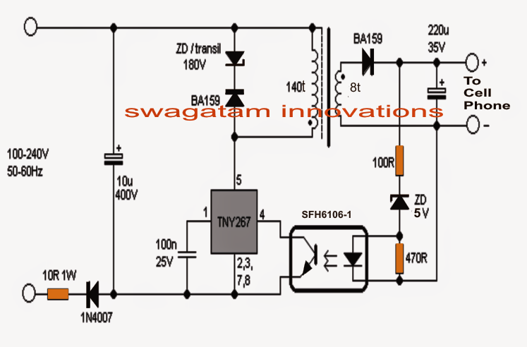 220V SMPS Cell Phone Charger Circuit | Homemade Circuit Projects