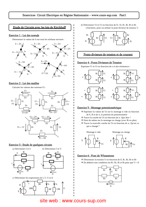 Exercice sur les circuit electrique