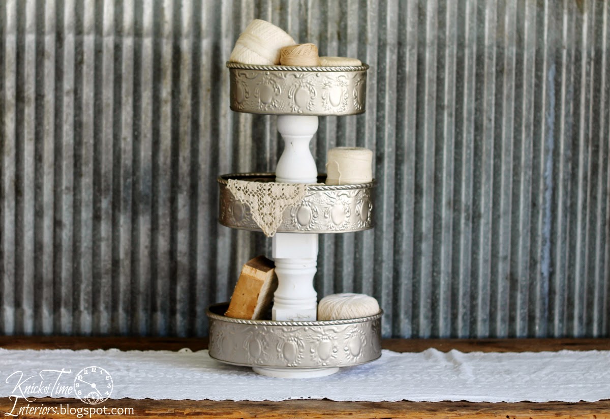 Repurposed Colanders and Tins Tiered Stands via Knick of Time @ knickoftimeinteriors.blogspot.com Repurposed Tins Tiered Stand