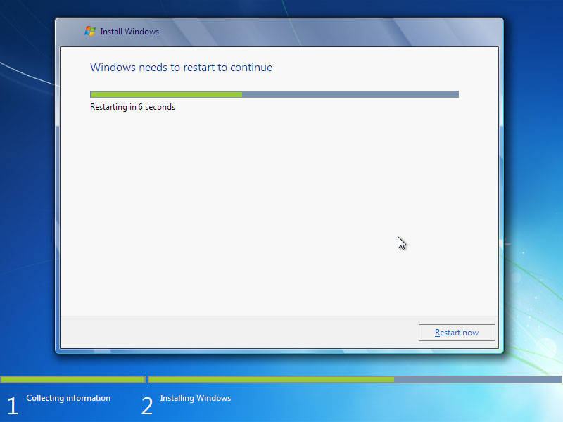 cara instal windows 7 restart otomatis