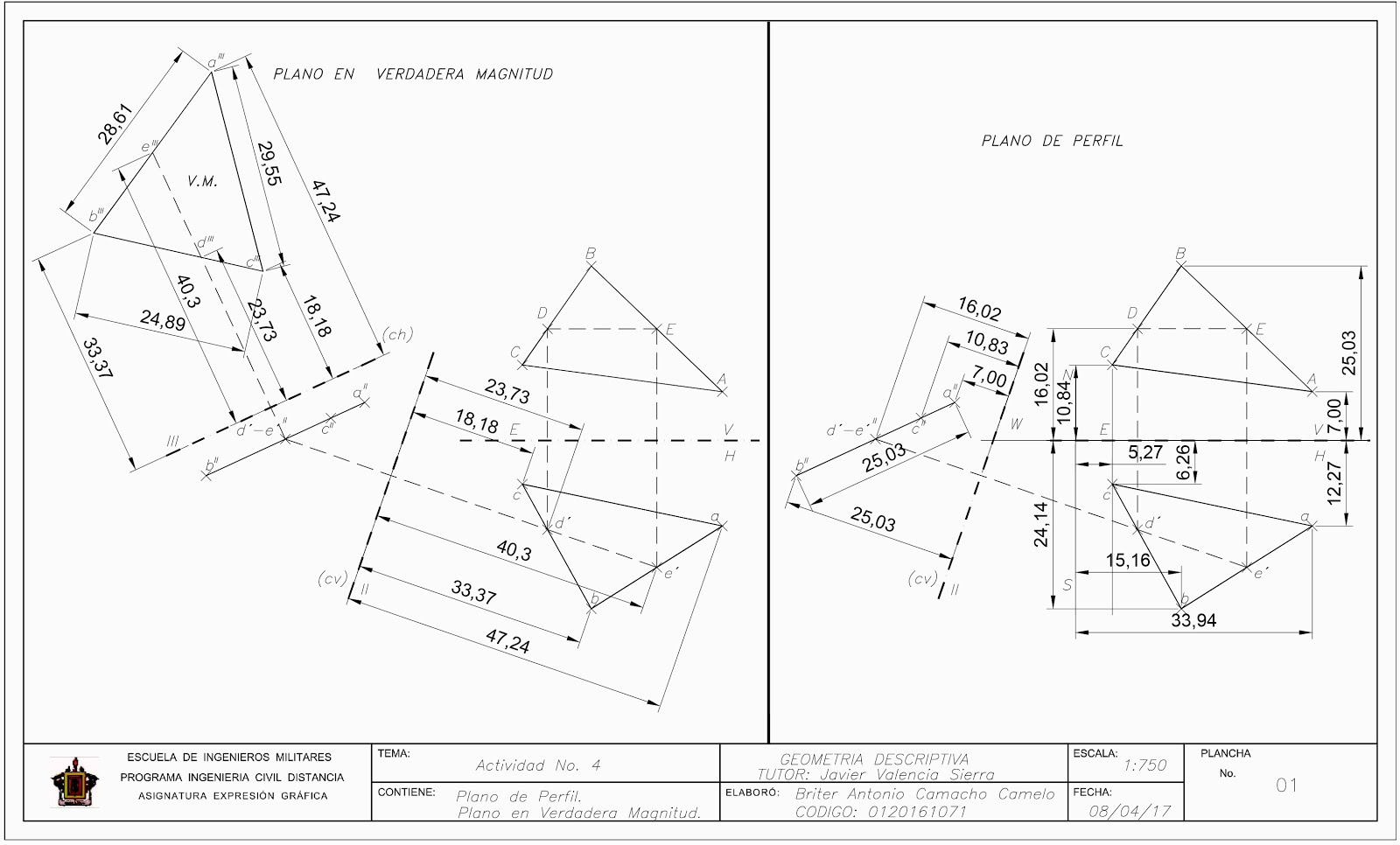 PLANO DE PERFIL Y EN V.M.