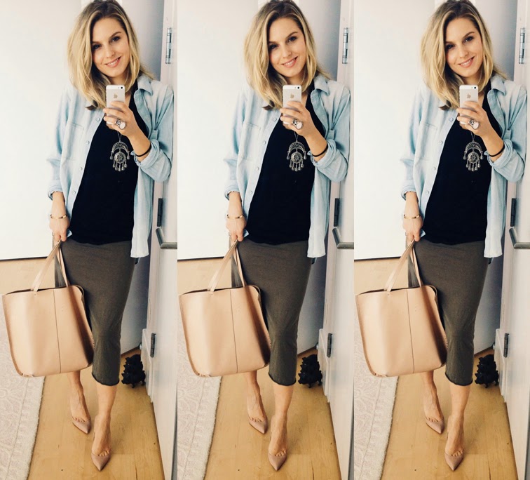 Louboutin Pigalle pumps Zara tote bag Madewell Chambray shirt Saint Laurent arty ring Louboutin Pigalle pumps Zara tote bag Madewell Chambray shirt Saint Laurent arty ring