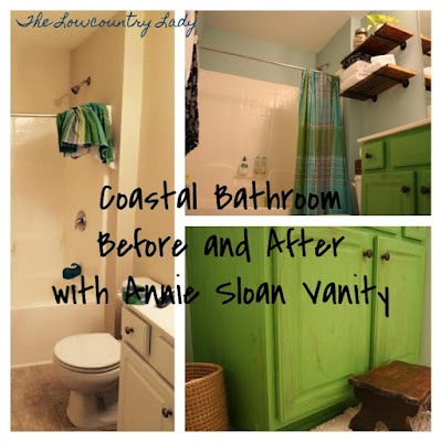 Coastal Bathroom Before and After with Annie Sloan Antibes Green Vanity | The Lowcountry Lady