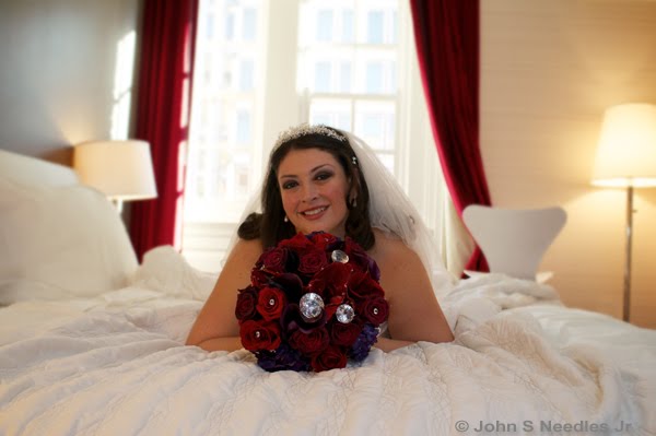 Bride with flowers and light