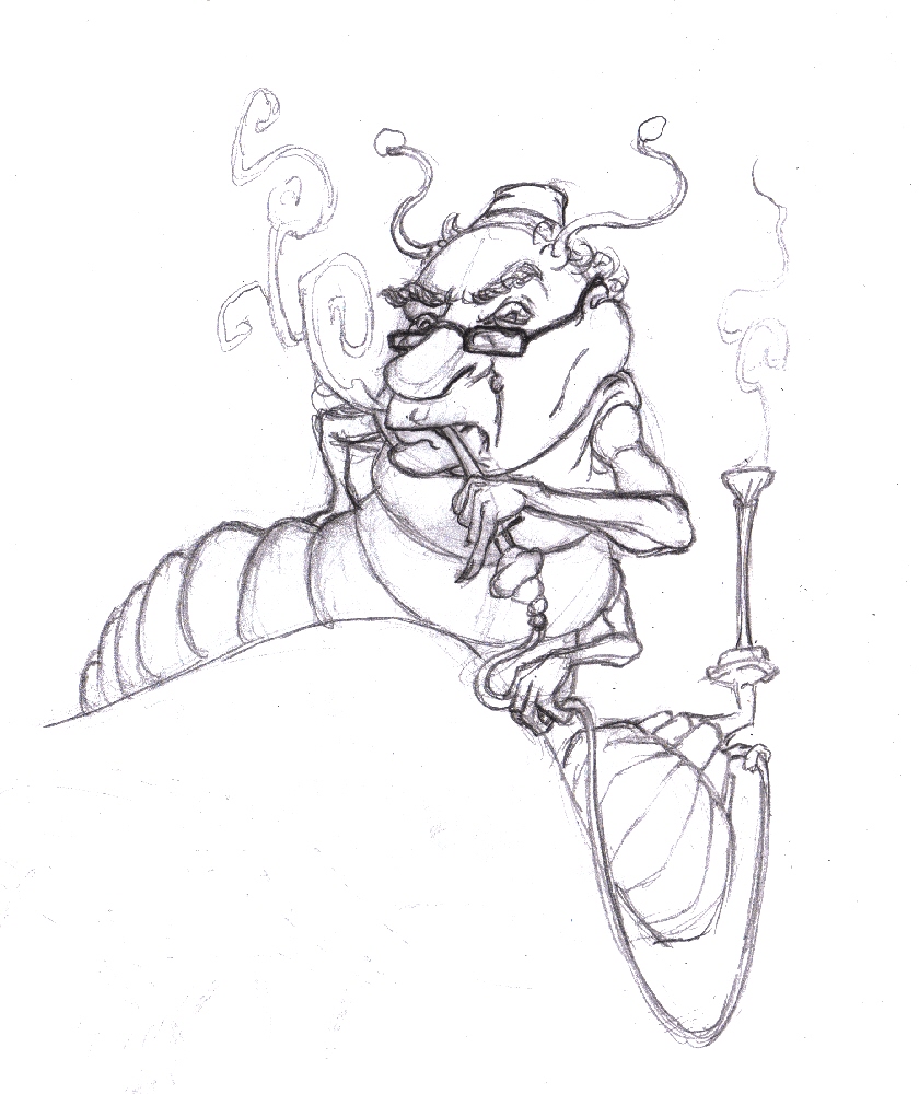Wonderland Alice Caterpillar Smoking Hookah Drawing Sketch Coloring Pages T...