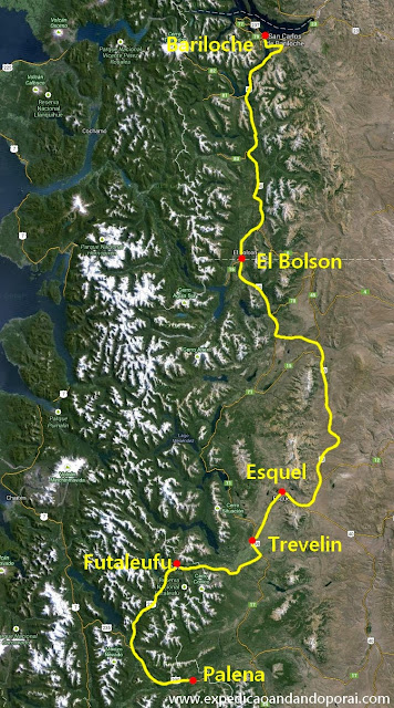 Mapa da rota de Bariloche a Palena