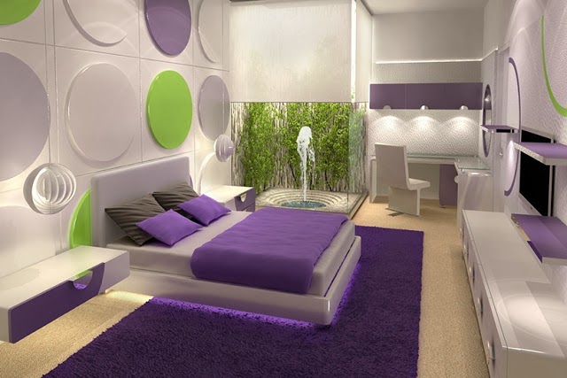 DORMITORIO JUVENIL VERDE Y MORADO - DECORACIÓN DE DORMITORIOS CON