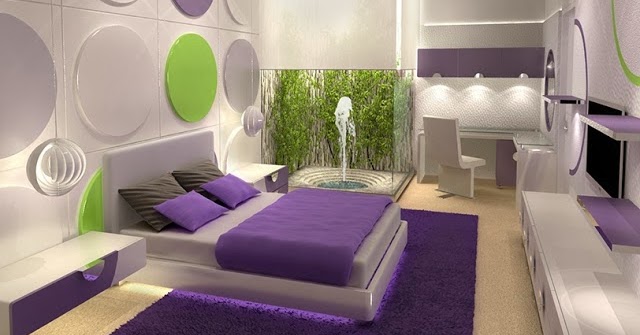 DORMITORIO JUVENIL VERDE Y MORADO - DECORACIÓN DE DORMITORIOS CON