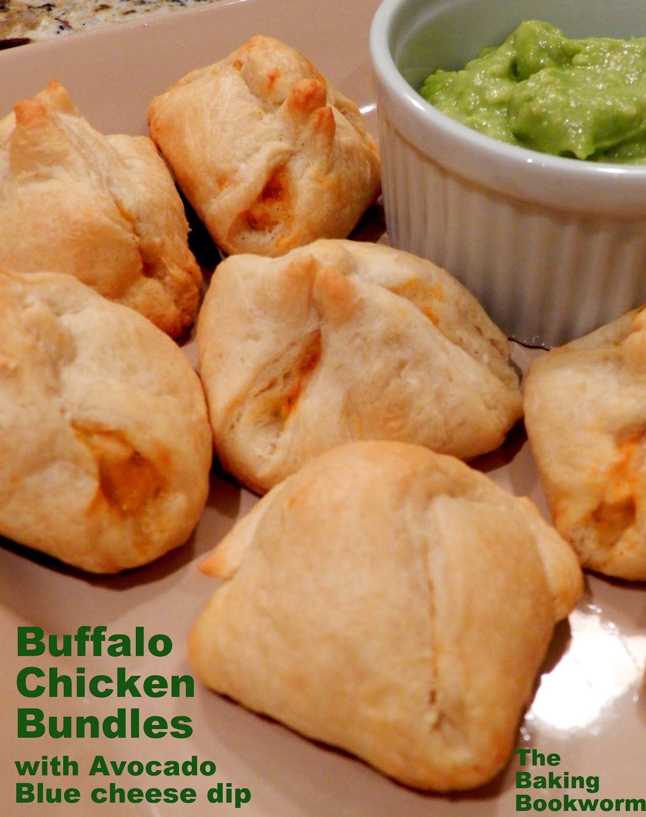 The Baking Bookworm Buffalo Chicken Bundles with Avocado Blue Cheese Dip