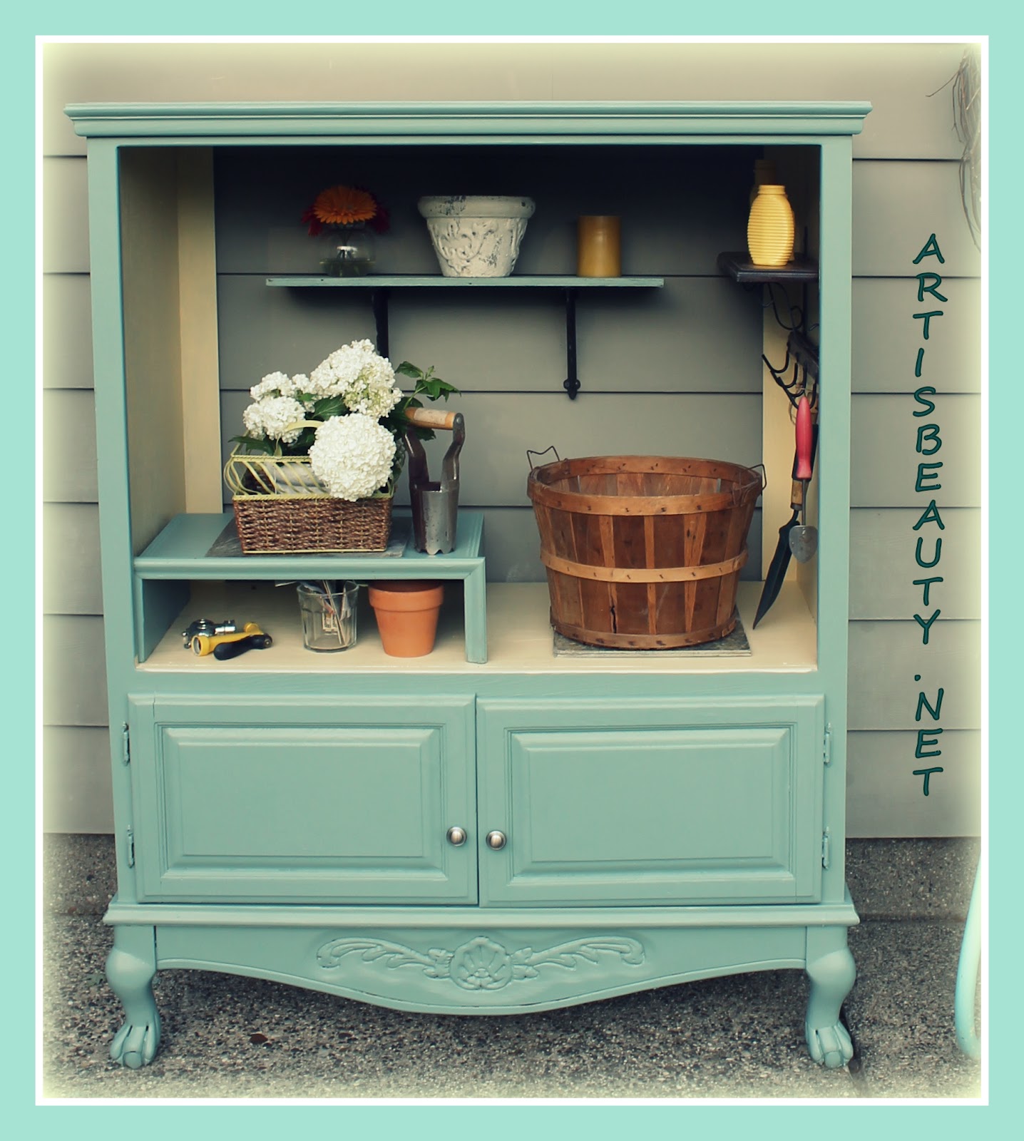 ART IS BEAUTY FREE armoire turned into outdoor Garden Potting Center