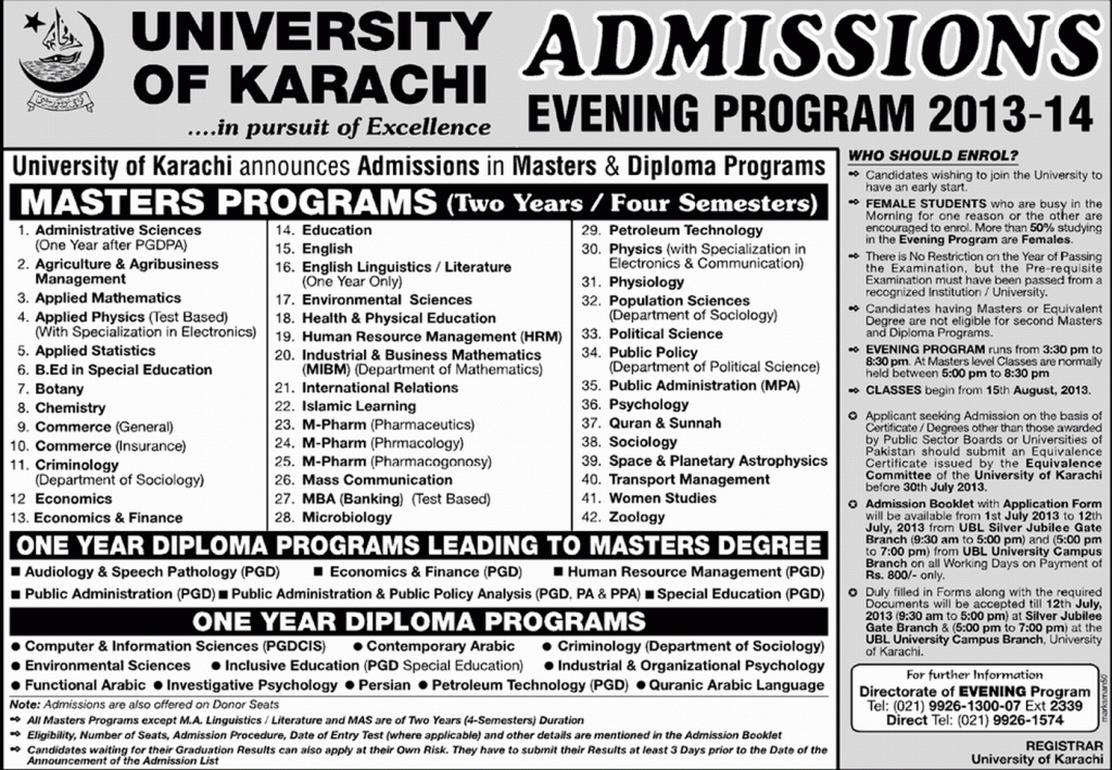 KU Graduate & Post Graduate Admissions 2014