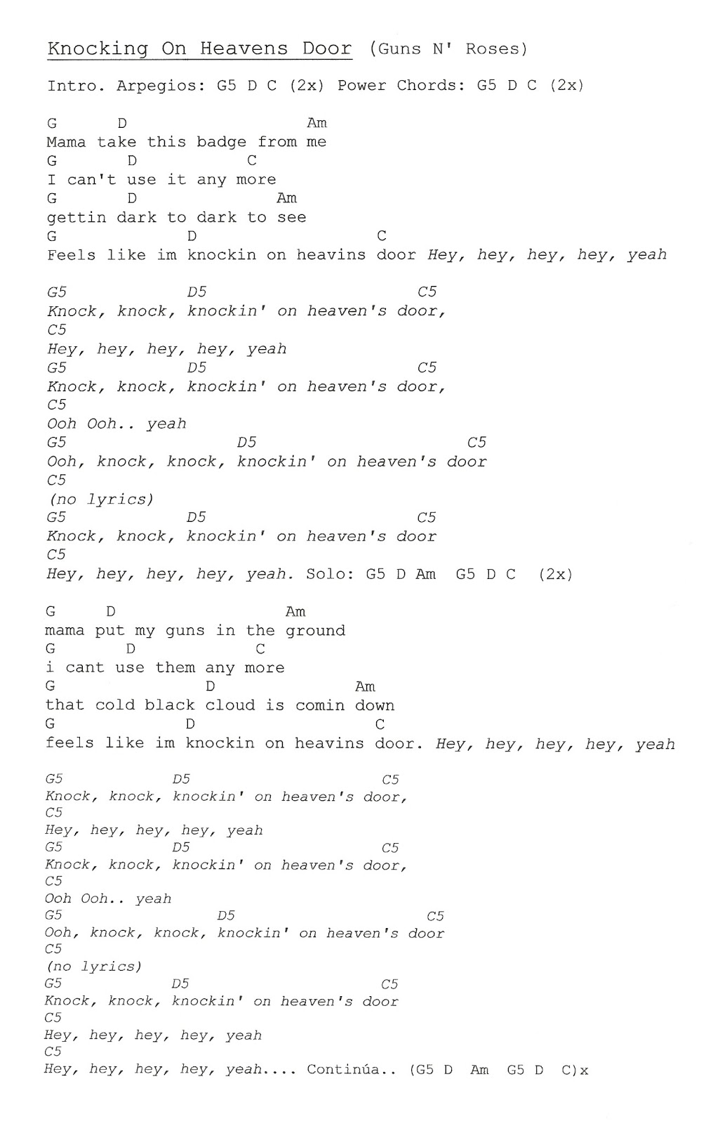 Clases De Guitarra Knocking On Heavens Door Guns N Roses