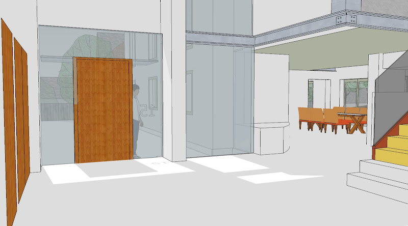 Large frameless glazing is delicately arranged within the solid render title=