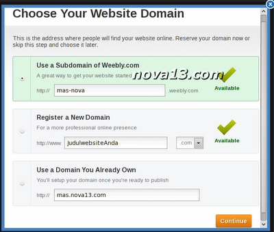 pilihan domain di weebly