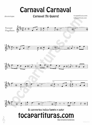 Tubescore Carnival Carnival sheet music for Trumpet and Flugelhorn Carnaval Te quiero traditional song music score
