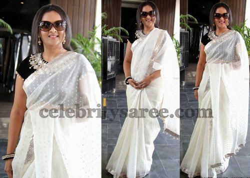 Deepthi Shree in White Designer Saree