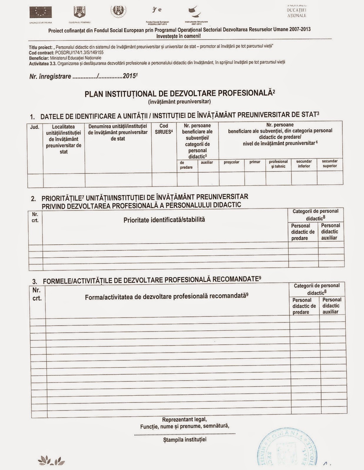 Sindicatul Invatamantului Preuniversitar Din Romania Sector 5 Bucuresti Plan Institutional De Dezvoltare Profesionala In Cadrul Proiectului Personalul Didactic Din Sistemul De Invatamant Preuniversitar Si Universitar De Stat Promotor Al Invatarii Pe
