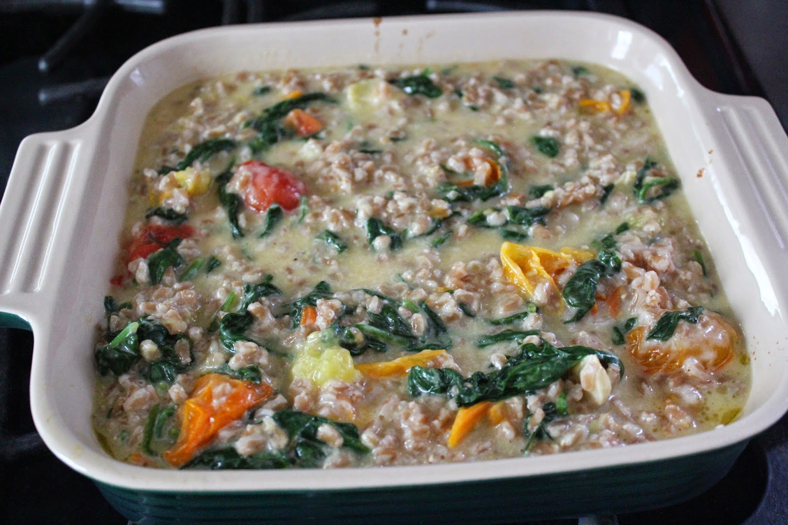 Delicious Dishings Roasted Tomato Farro Bake