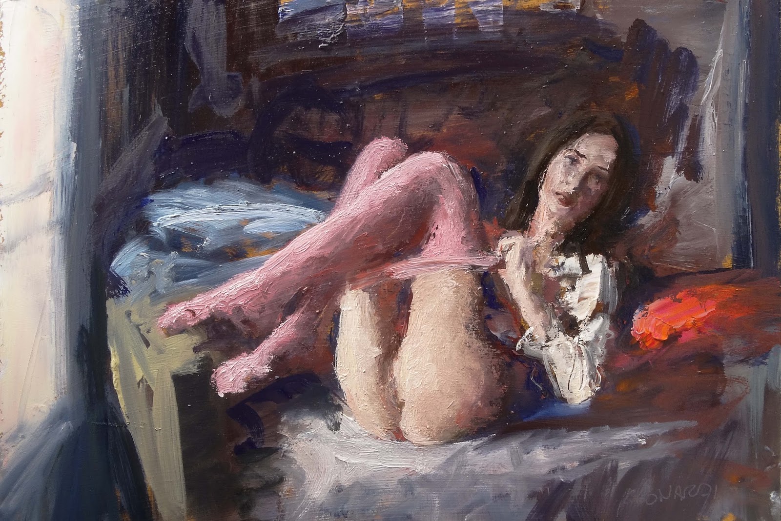 Художник жарит модельную натурщицу Художник жарит модельную натурщицу