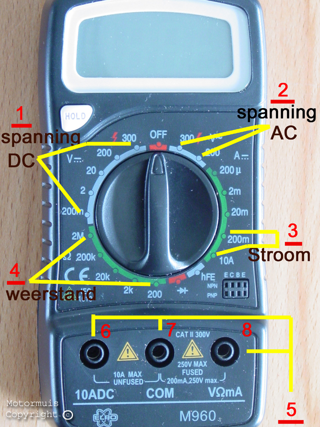 De multimeter bij een scooter