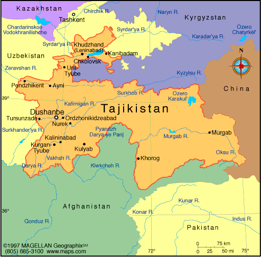 Tajikistan Map Political Regional | Maps of Asia Regional Political City