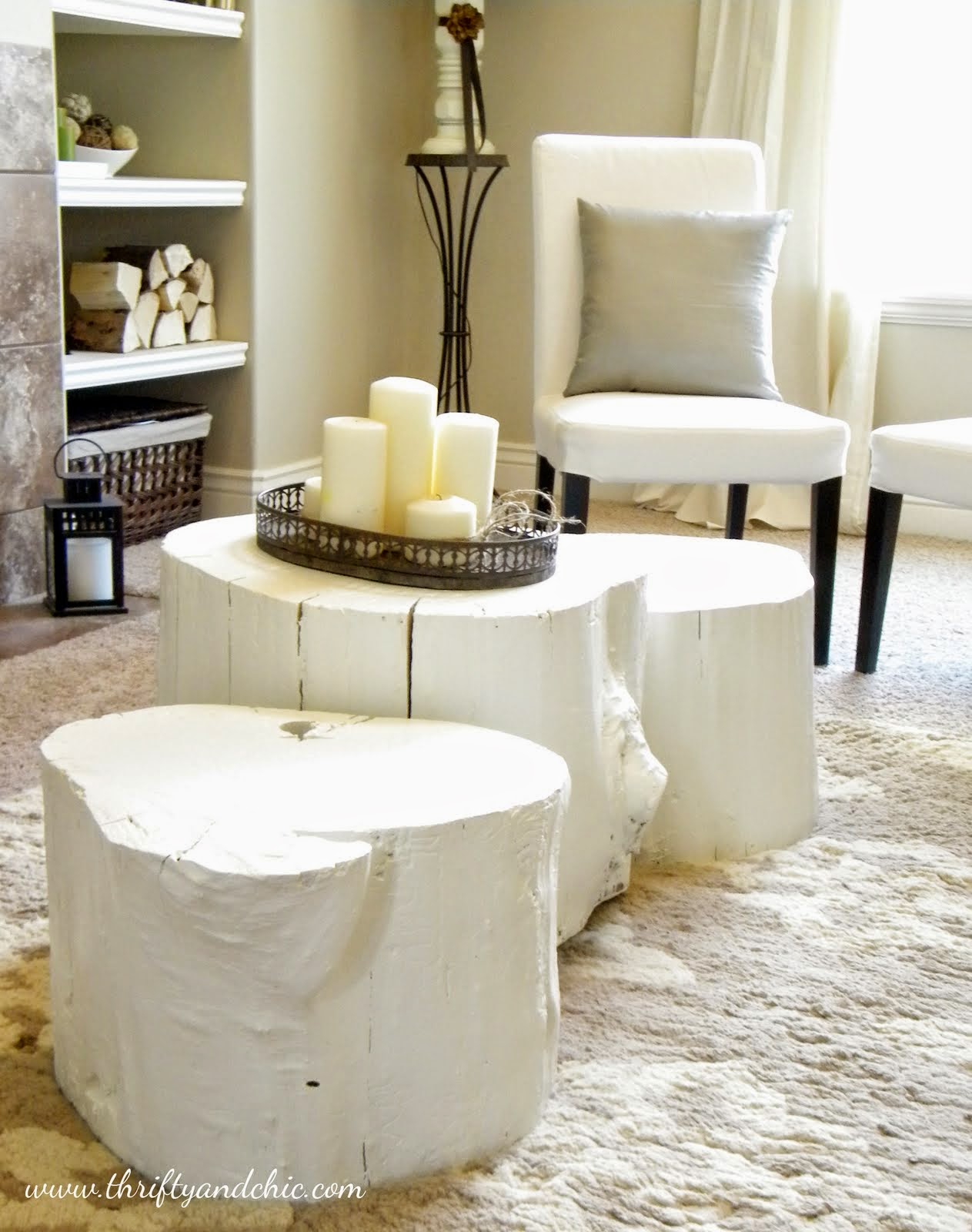 Spray Painted Tree Stumps Turned Side Tables -post shows how to pick your wood and where!