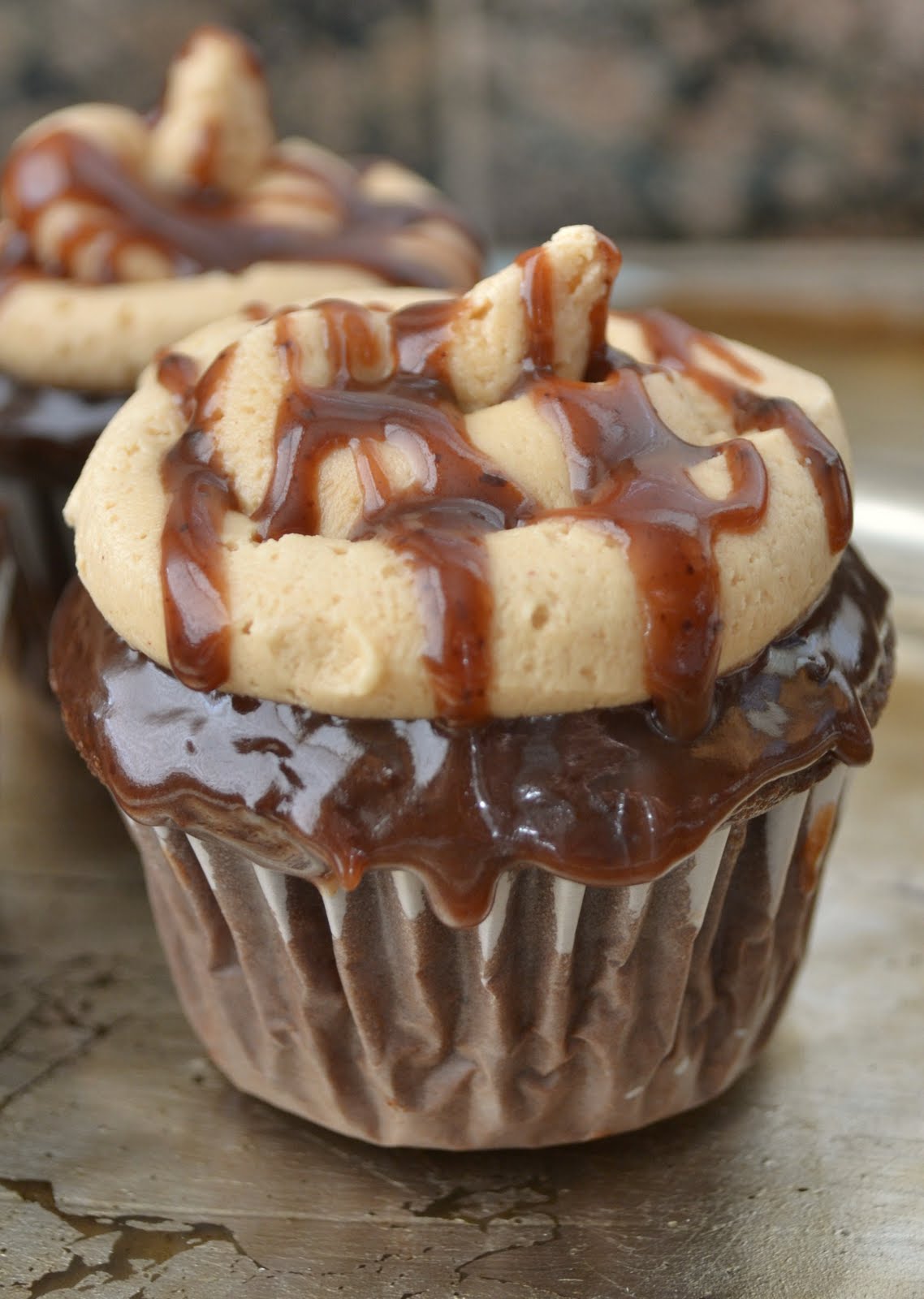 Miranda's Recipes Peanut Butter Stuffed Hot Fudge Cupcakes