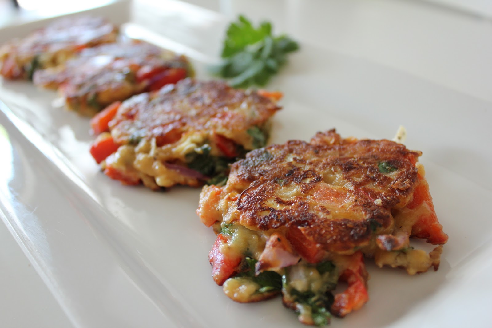 Roasted capsicum & feta fritters » cake crumbs & beach sand