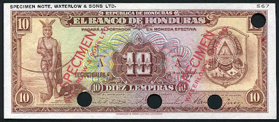 Honduras banknotes currency notes 10 Honduran Lempiras banknote