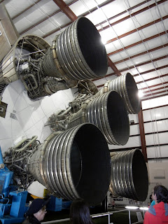 Spaceship thursters on display at the Houston Space Center