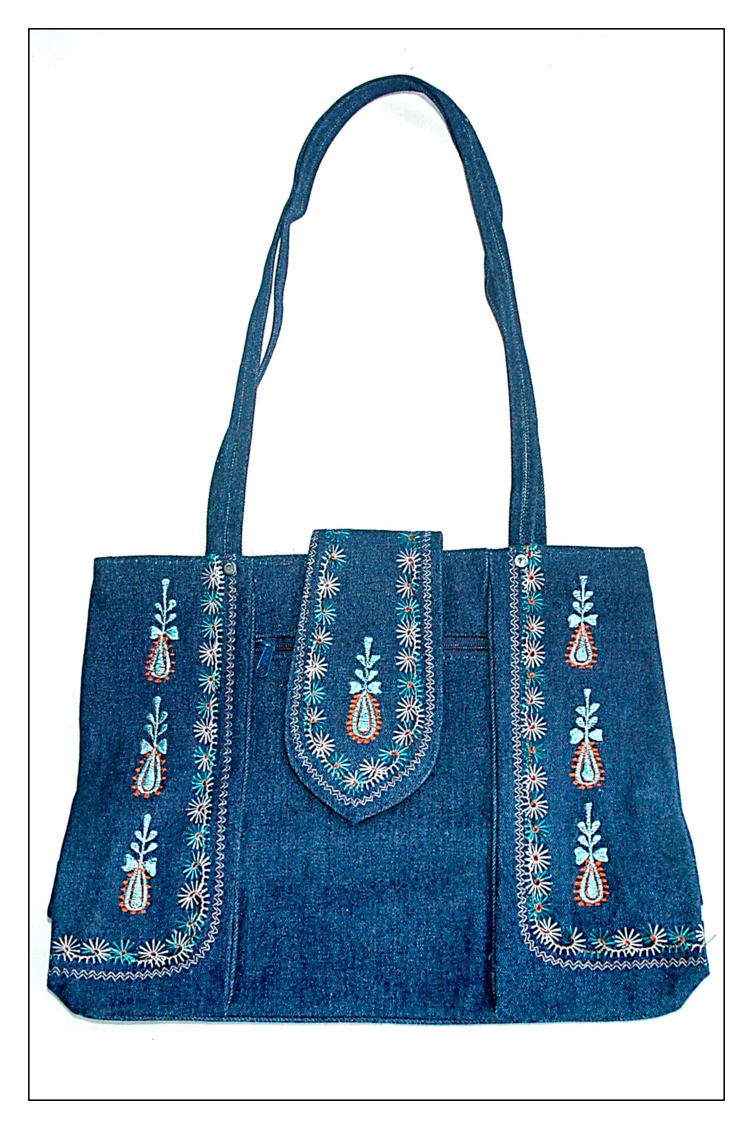 Paramhandicrafts Denim Embroidery Ladies Shopping bags