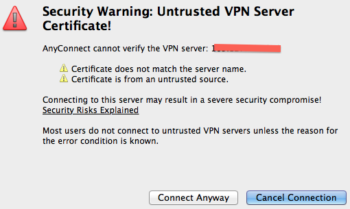 cisco anytime connect certificate validation failure